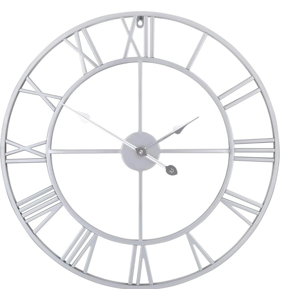 16” Metal Roman Numeral Wall Clock in Silver